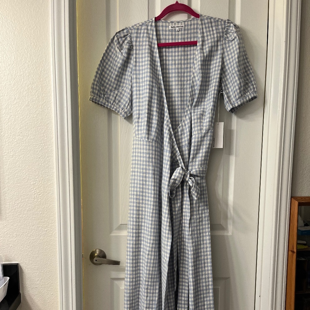 Reformation Weiss Linen Dress in Baguette Check